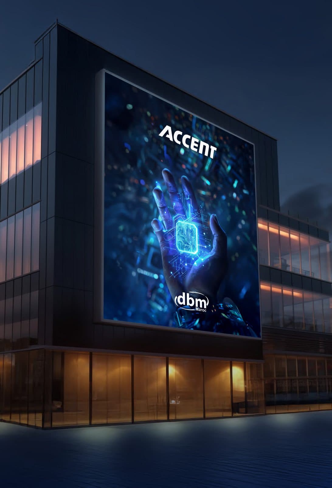 Façade de bâtiment habillée d'un mur LED extérieur